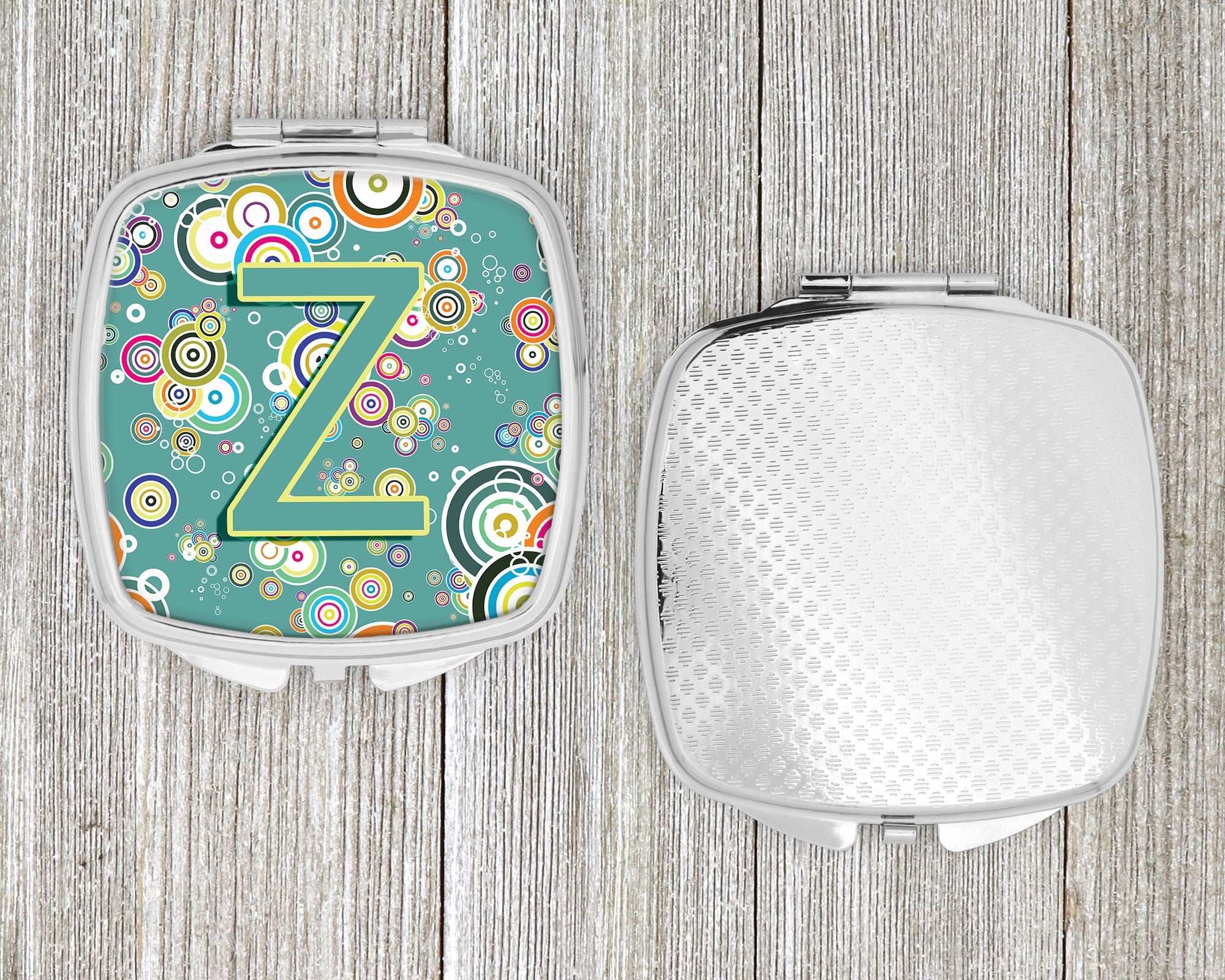 Letter Z Circle Circle Teal Initial Alphabet Compact Mirror Decorative Travel Makeup Mirror for Women Girls Gifts Pocket Makeup Mirror Folding Handheld