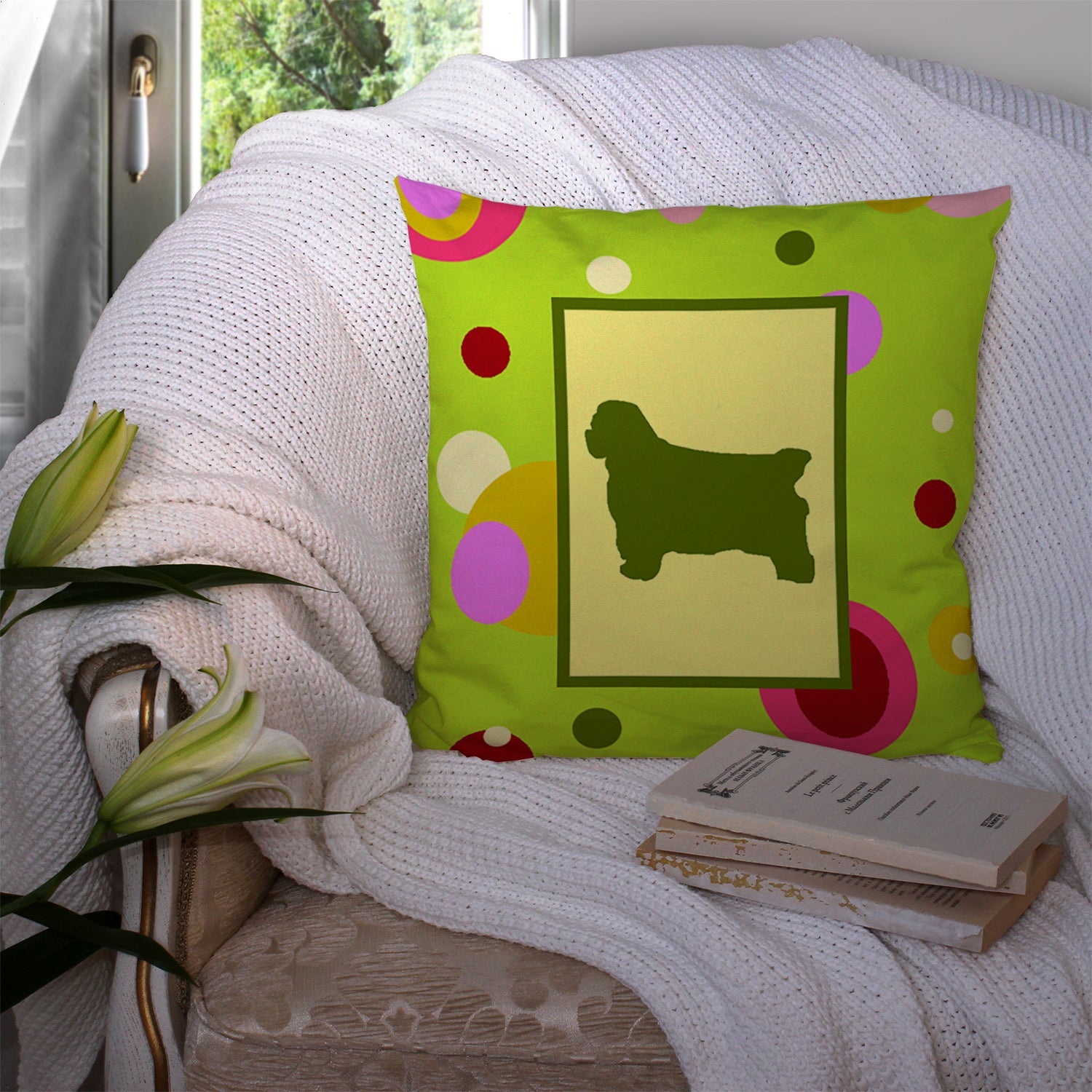 Clumber Spaniel Decorative Throw Pillow 14x14 Indoor Outdoor Accent Cushion, Fabric Cover with Insert for Sofa, Bed, Porch & Living Room