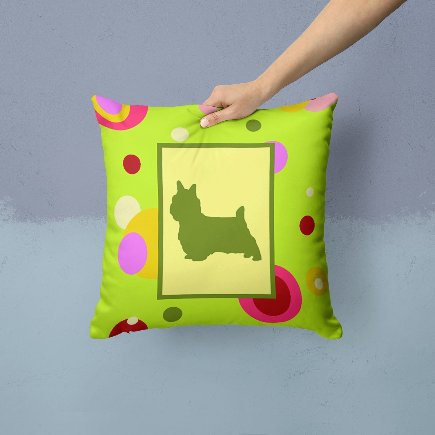 Silky Terrier Decorative Throw Pillow 14x14 Indoor Outdoor Accent Cushion, Fabric Cover with Insert for Sofa, Bed, Porch & Living Room