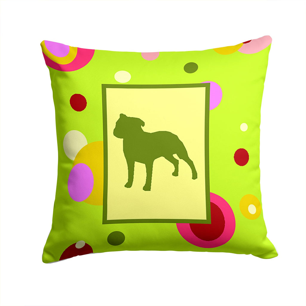 Staffie Decorative Throw Pillow 14x14 Indoor Outdoor Accent Cushion, Fabric Cover with Insert for Sofa, Bed, Porch & Living Room