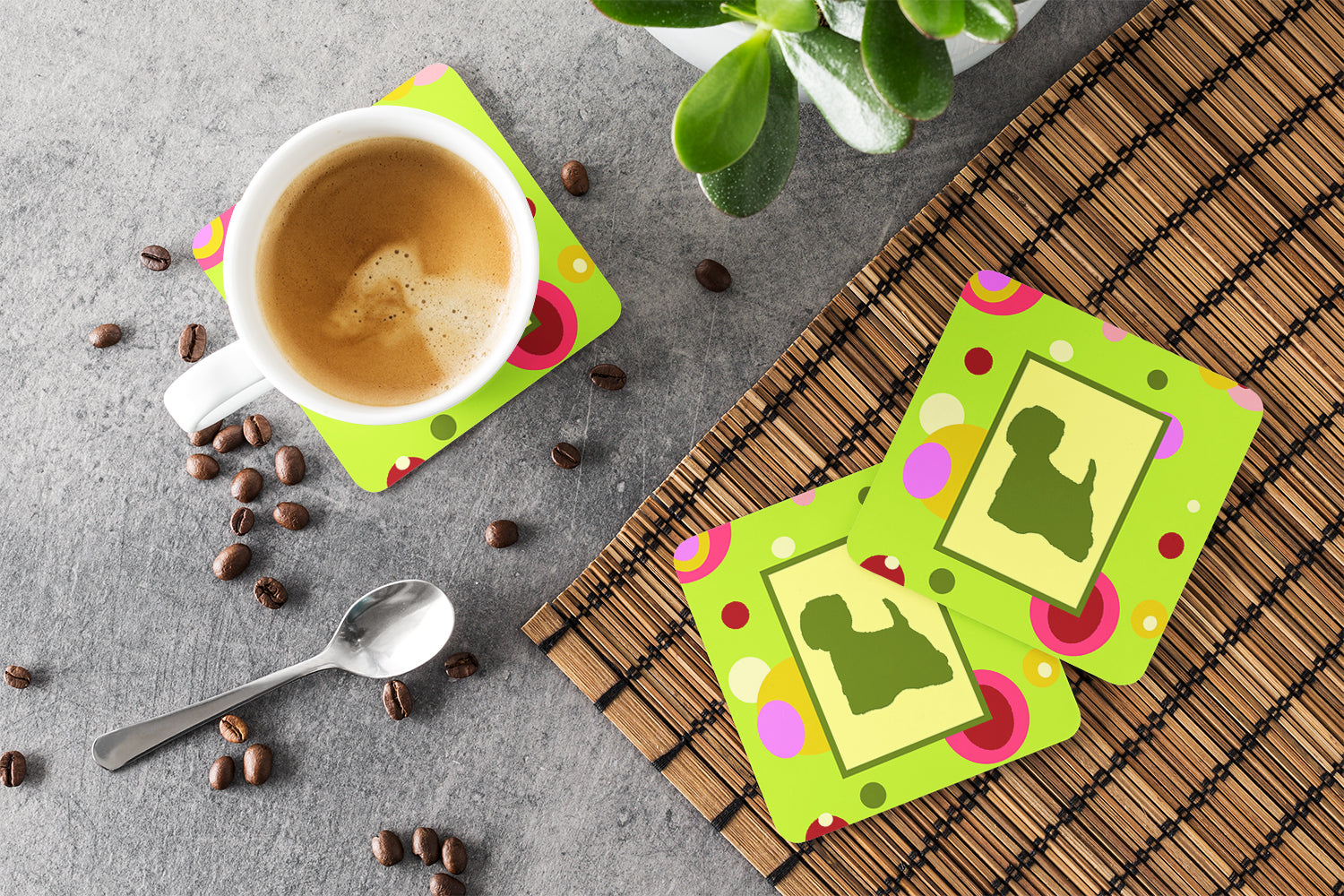Westie Foam Coasters Set of 4 Cup Coasters for Indoor Outdoor, Tabletop Protection, Anti Slip, Mouse pad Material
