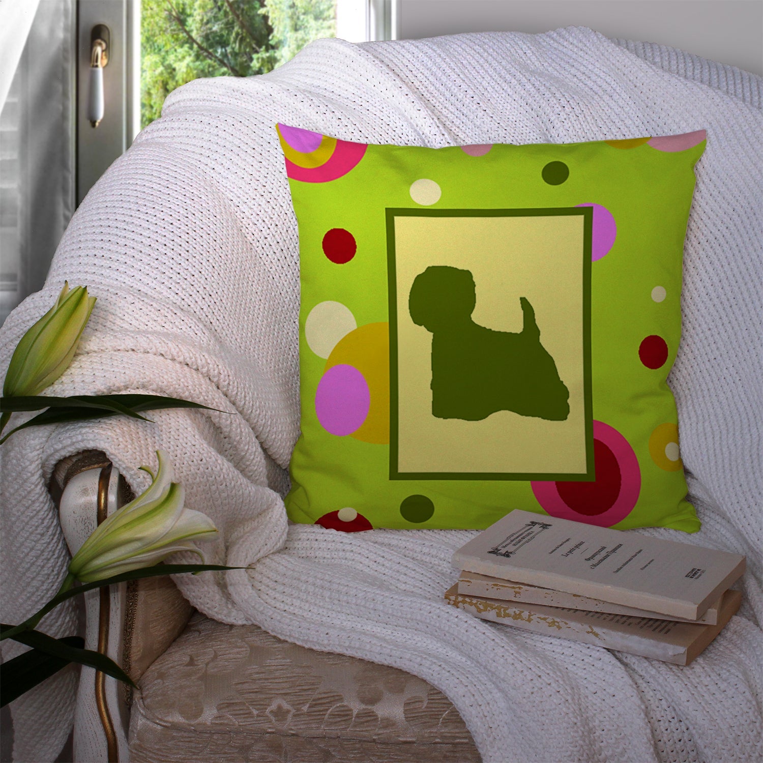 Westie Decorative Throw Pillow 14x14 Indoor Outdoor Accent Cushion, Fabric Cover with Insert for Sofa, Bed, Porch & Living Room