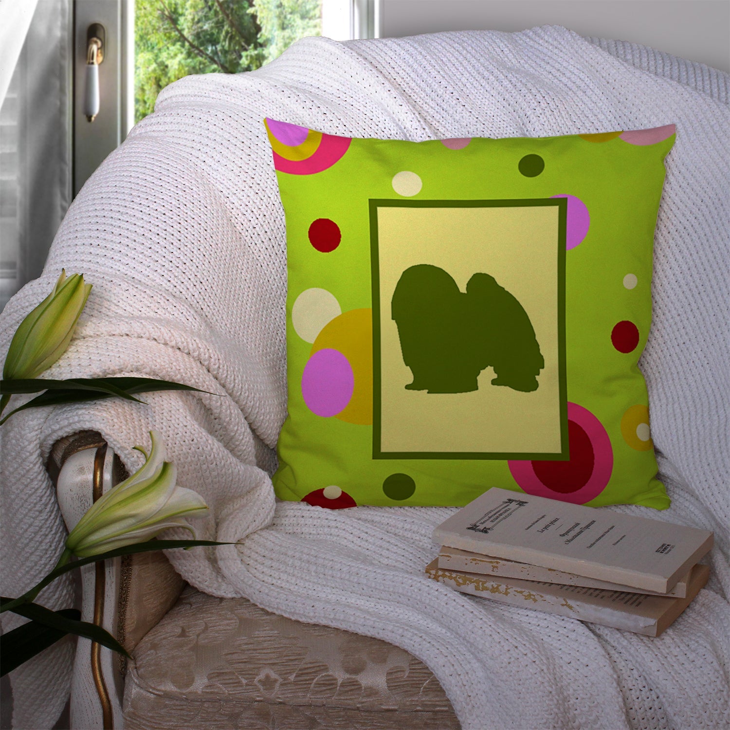 Japanese Chin Decorative Throw Pillow 14x14 Indoor Outdoor Accent Cushion, Fabric Cover with Insert for Sofa, Bed, Porch & Living Room
