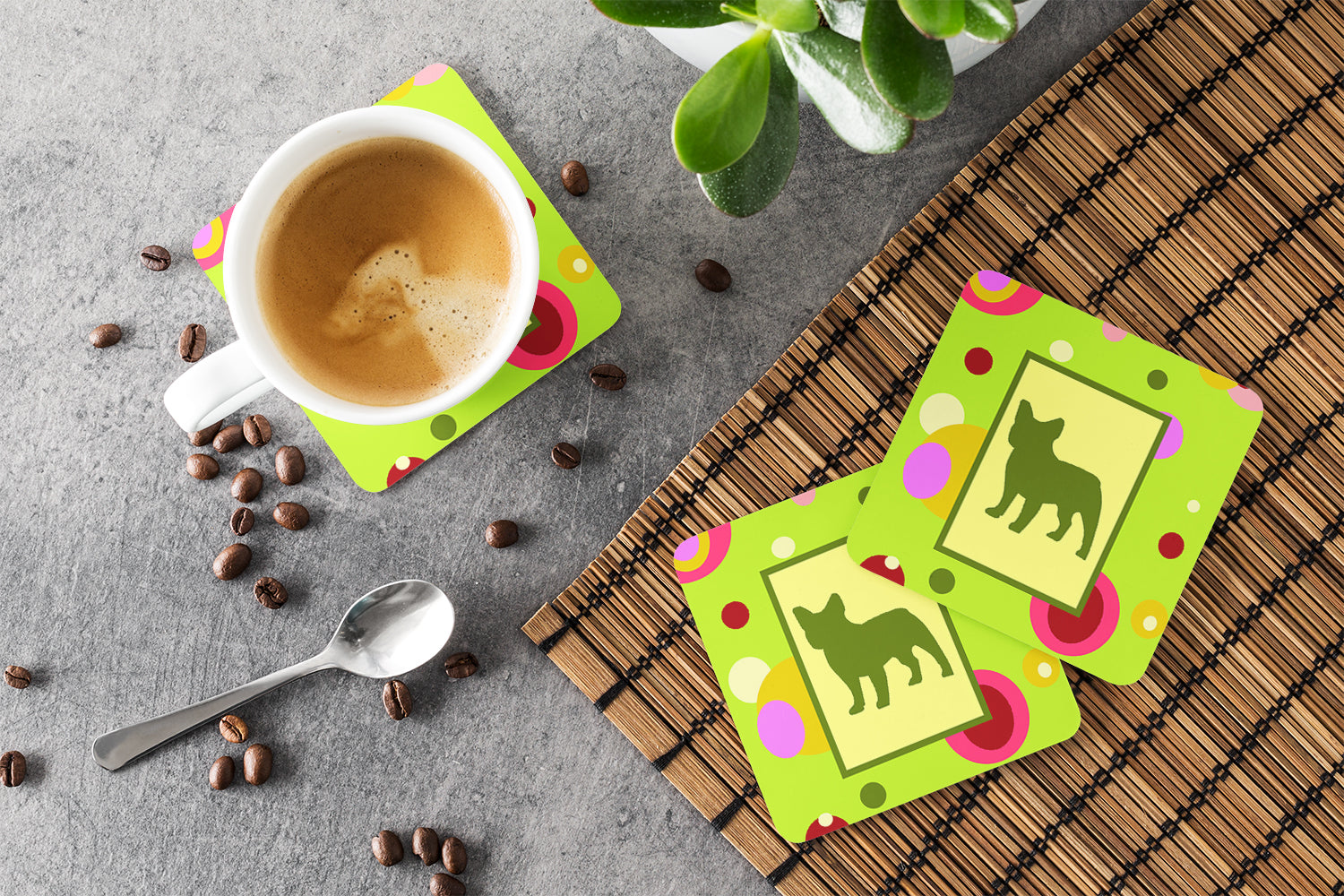 French Bulldog Foam Coasters Set of 4 Cup Coasters for Indoor Outdoor, Tabletop Protection, Anti Slip, Mouse pad Material