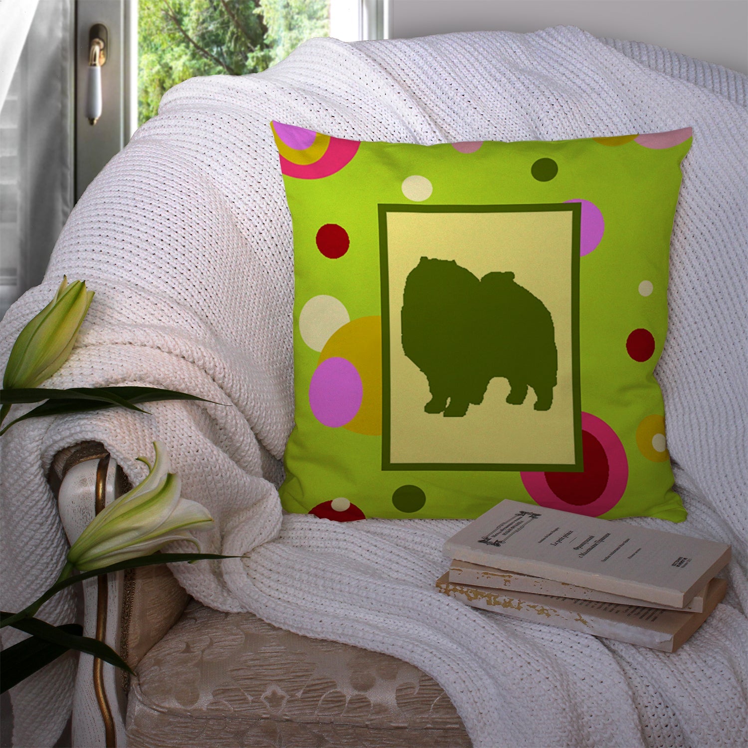 Keeshond Decorative Throw Pillow 14x14 Indoor Outdoor Accent Cushion, Fabric Cover with Insert for Sofa, Bed, Porch & Living Room