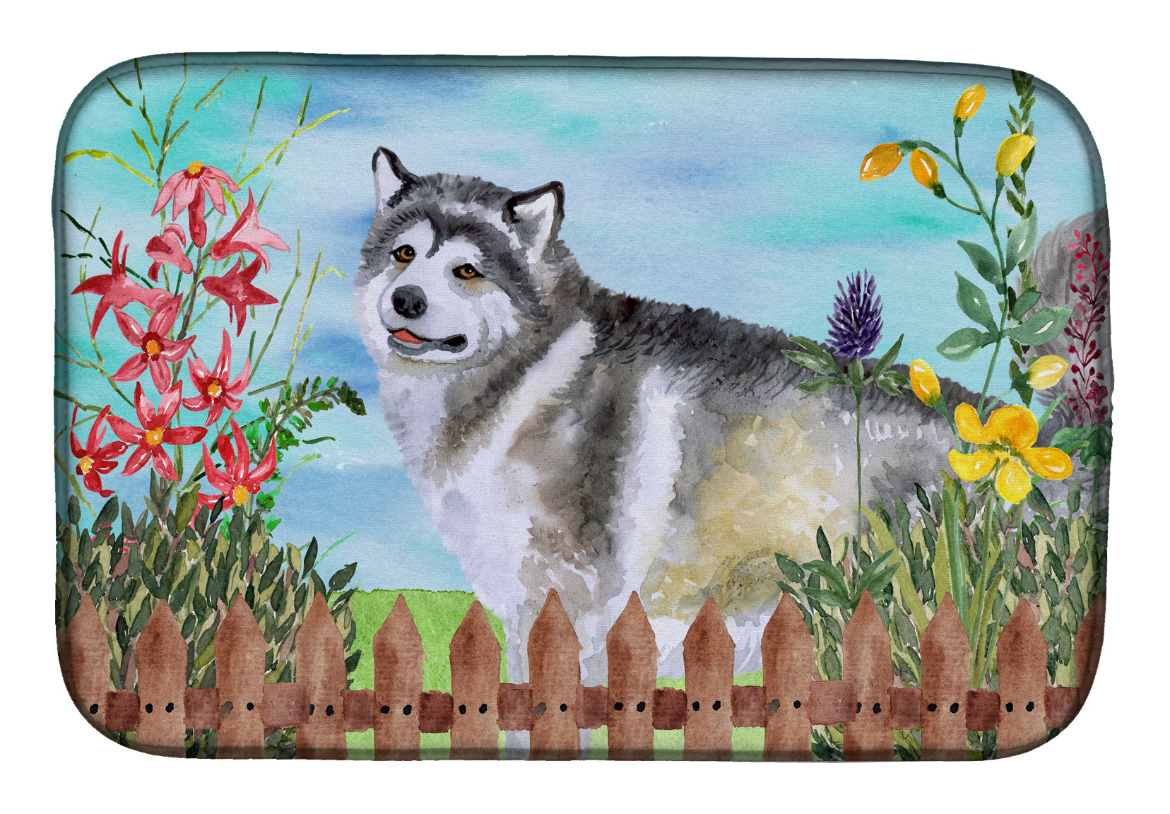 Alaskan Malamute Spring Dish Drying Mat Absorbent Dish Drying Mat Pad for Kitchen Counter Dish Drainer Mat for Countertop, 14 x 21", Multicolor