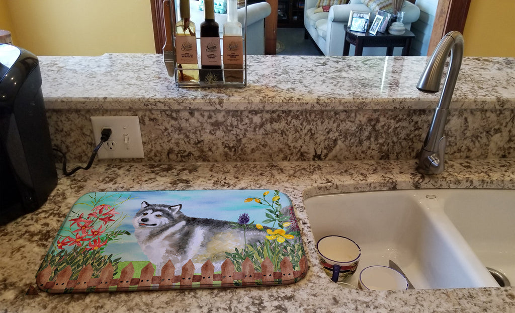 Alaskan Malamute Spring Dish Drying Mat Absorbent Dish Drying Mat Pad for Kitchen Counter Dish Drainer Mat for Countertop, 14 x 21", Multicolor