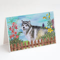 Alaskan Malamute Spring Greeting Cards Pack of 8 Blank Cards with Envelopes Whimsical A7 Size 5x7