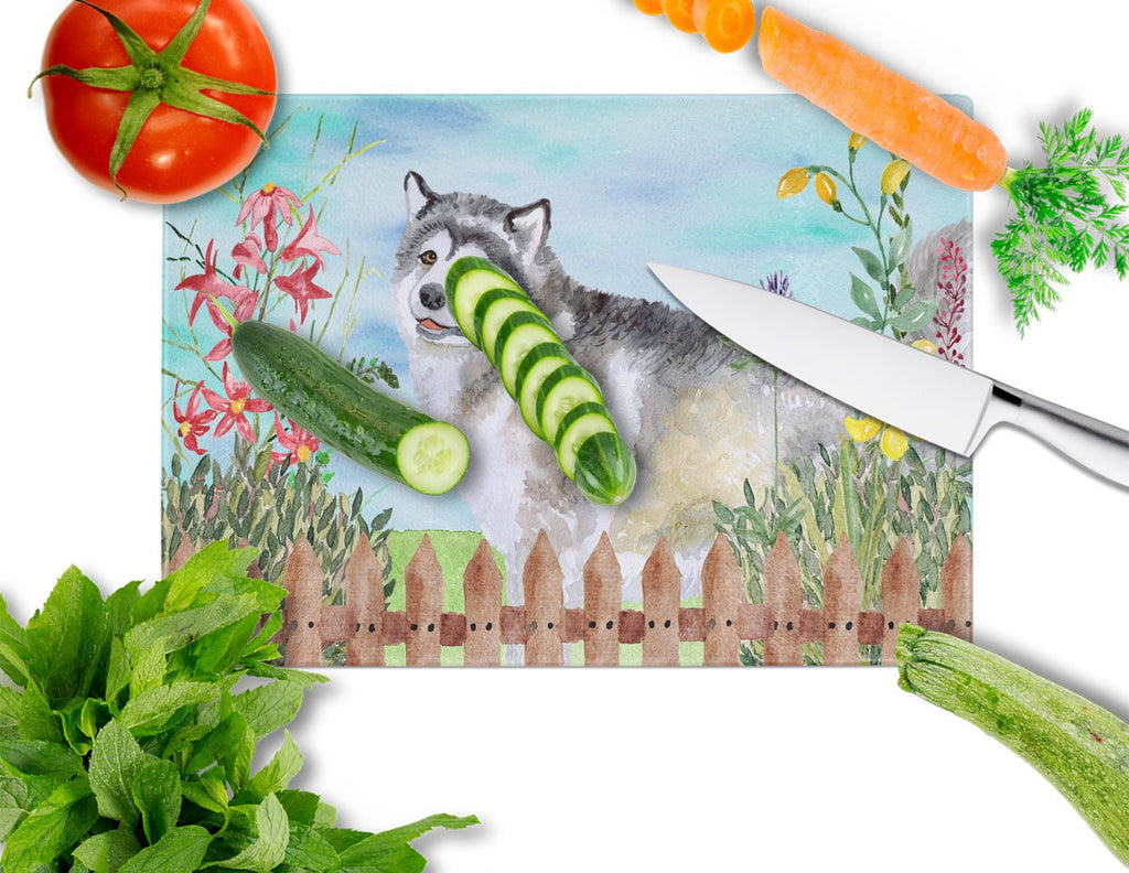 Alaskan Malamute Spring Cutting Board Tempered Glass Kitchen Cutting Surface, Heat Resistant Chopping, Non-Slip Feet, Food Prep & Serving