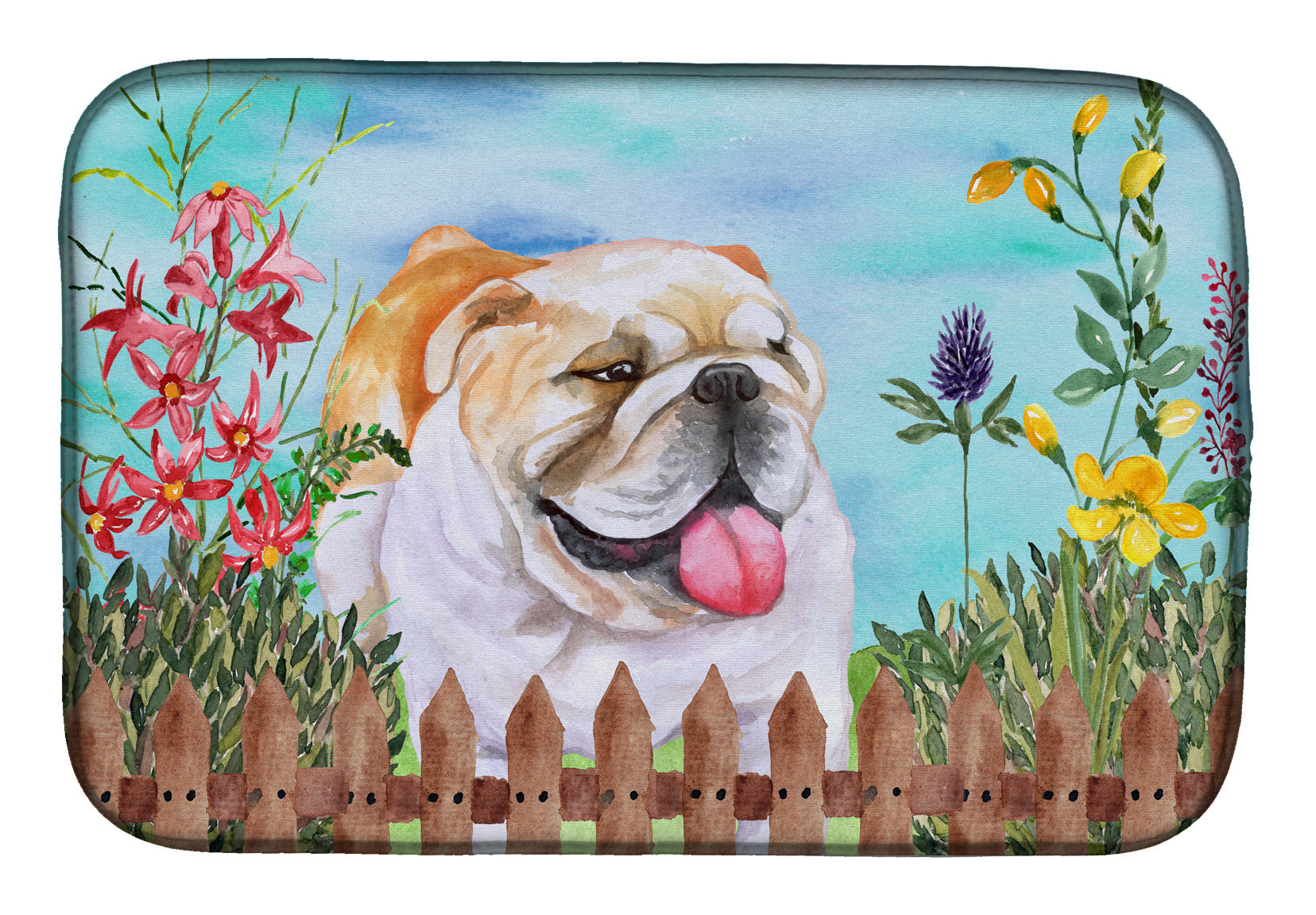 English Bulldog Spring Dish Drying Mat Absorbent Dish Drying Mat Pad for Kitchen Counter Dish Drainer Mat for Countertop, 14 x 21", Multicolor