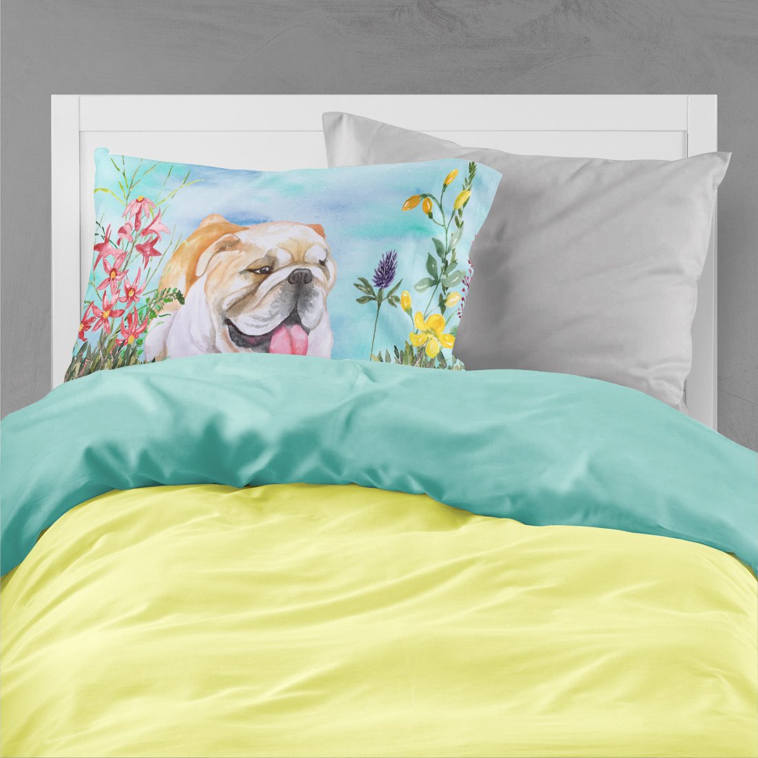 English Bulldog Spring Standard Pillowcase Lightweight Super Soft Easy Care Decorative Artwork Pillowcase, Standard