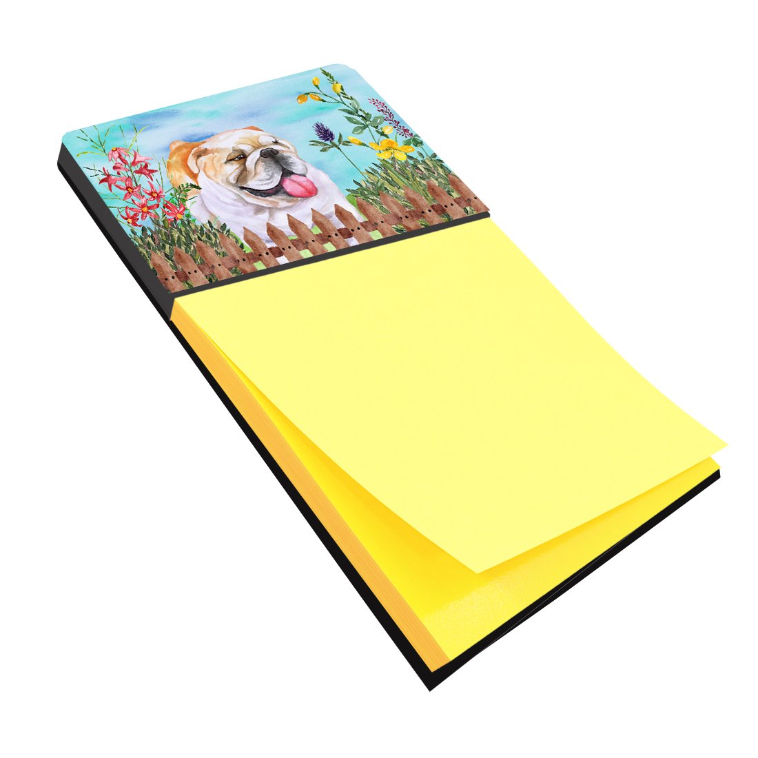 English Bulldog Spring Watercolor Sticky Note Holder Refillable Dispenser Desk Accessory 3x3 Pad Gift