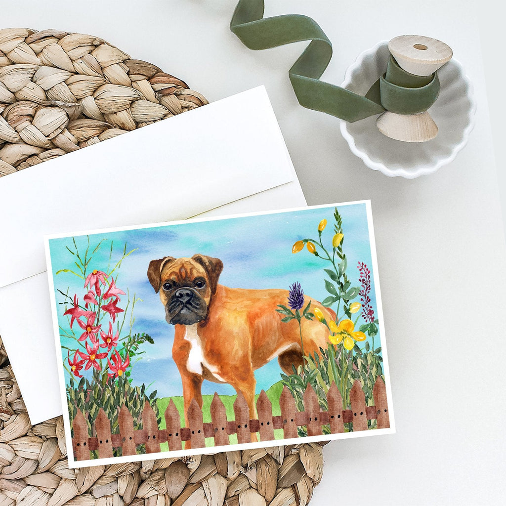 German Boxer Spring Greeting Cards Pack of 8 Blank Cards with Envelopes Whimsical A7 Size 5x7