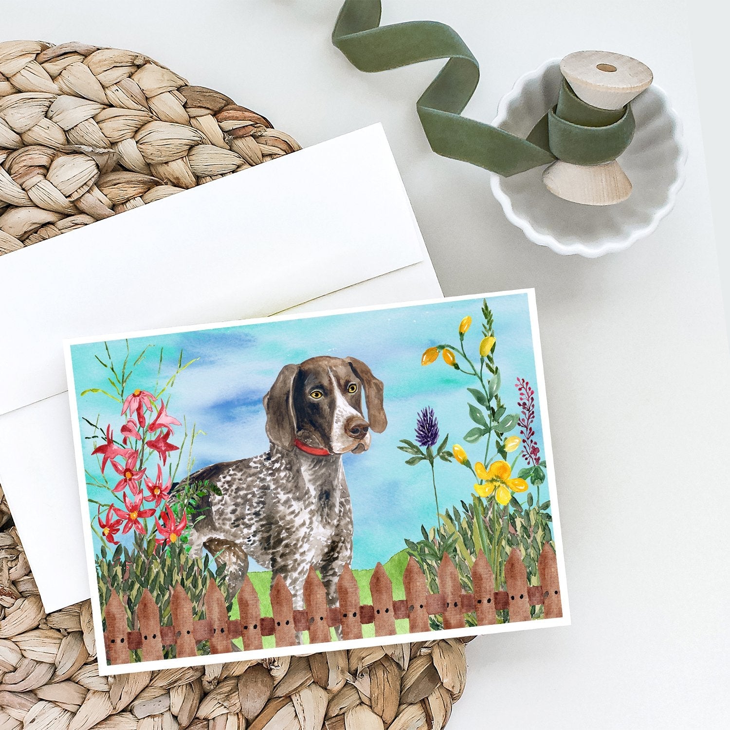 German Shorthaired Pointer Spring Greeting Cards Pack of 8 Blank Cards with Envelopes Whimsical A7 Size 5x7