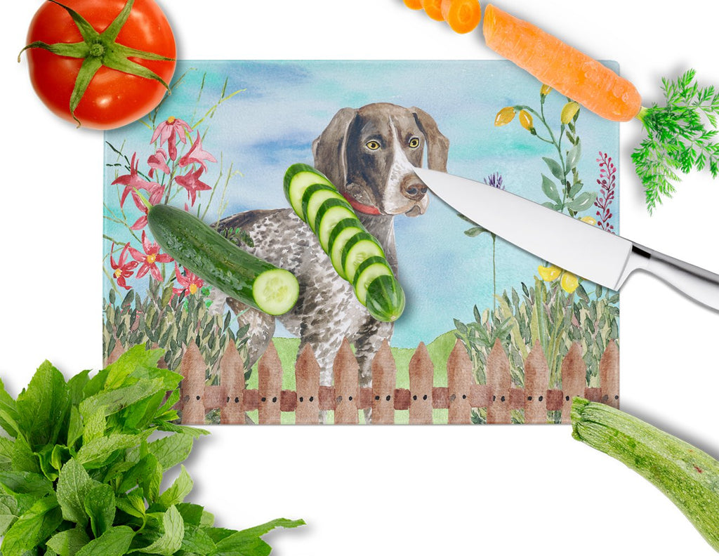 German Shorthaired Pointer Spring Cutting Board Tempered Glass Kitchen Cutting Surface, Heat Resistant Chopping, Non-Slip Feet, Food Prep & Serving