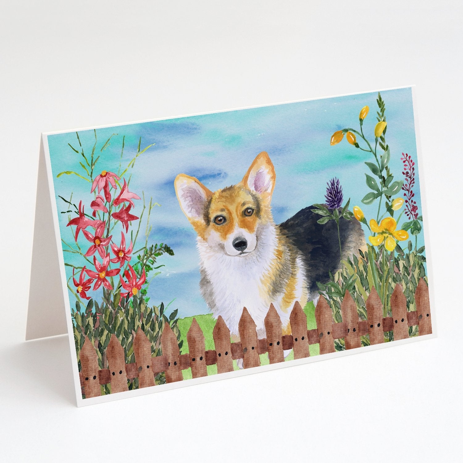 Pembroke Corgi Spring Greeting Cards Pack of 8 Blank Cards with Envelopes Whimsical A7 Size 5x7