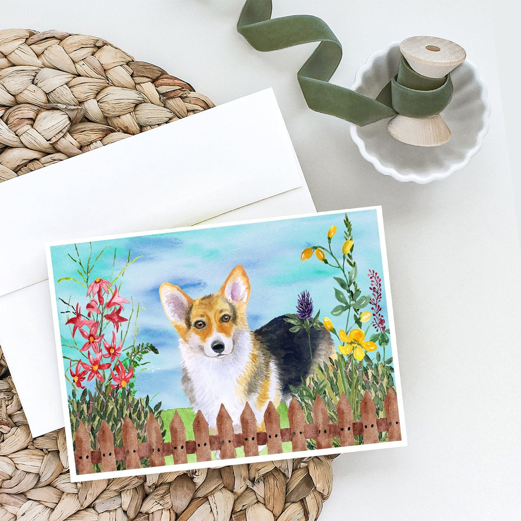 Pembroke Corgi Spring Greeting Cards Pack of 8 Blank Cards with Envelopes Whimsical A7 Size 5x7