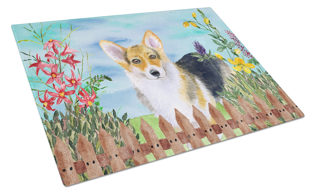 Pembroke Corgi Spring Cutting Board Tempered Glass Kitchen Cutting Surface, Heat Resistant Chopping, Non-Slip Feet, Food Prep & Serving