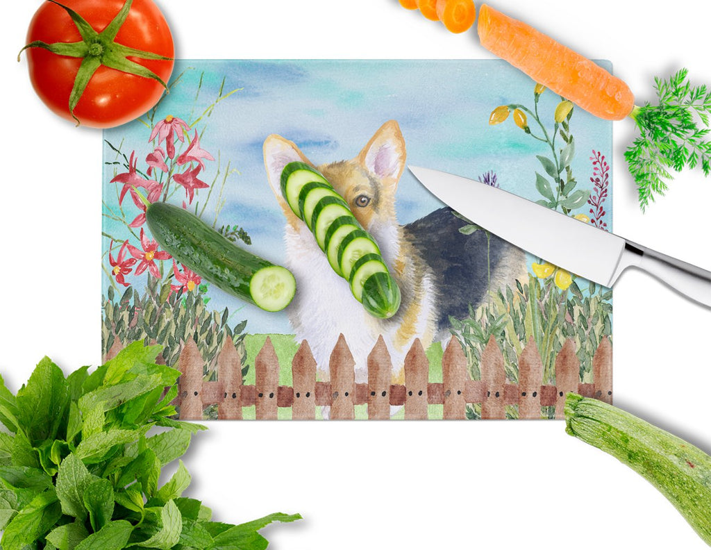 Pembroke Corgi Spring Cutting Board Tempered Glass Kitchen Cutting Surface, Heat Resistant Chopping, Non-Slip Feet, Food Prep & Serving