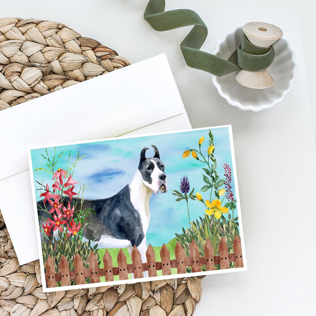 Harlequin Great Dane Spring Greeting Cards Pack of 8 Blank Cards with Envelopes Whimsical A7 Size 5x7