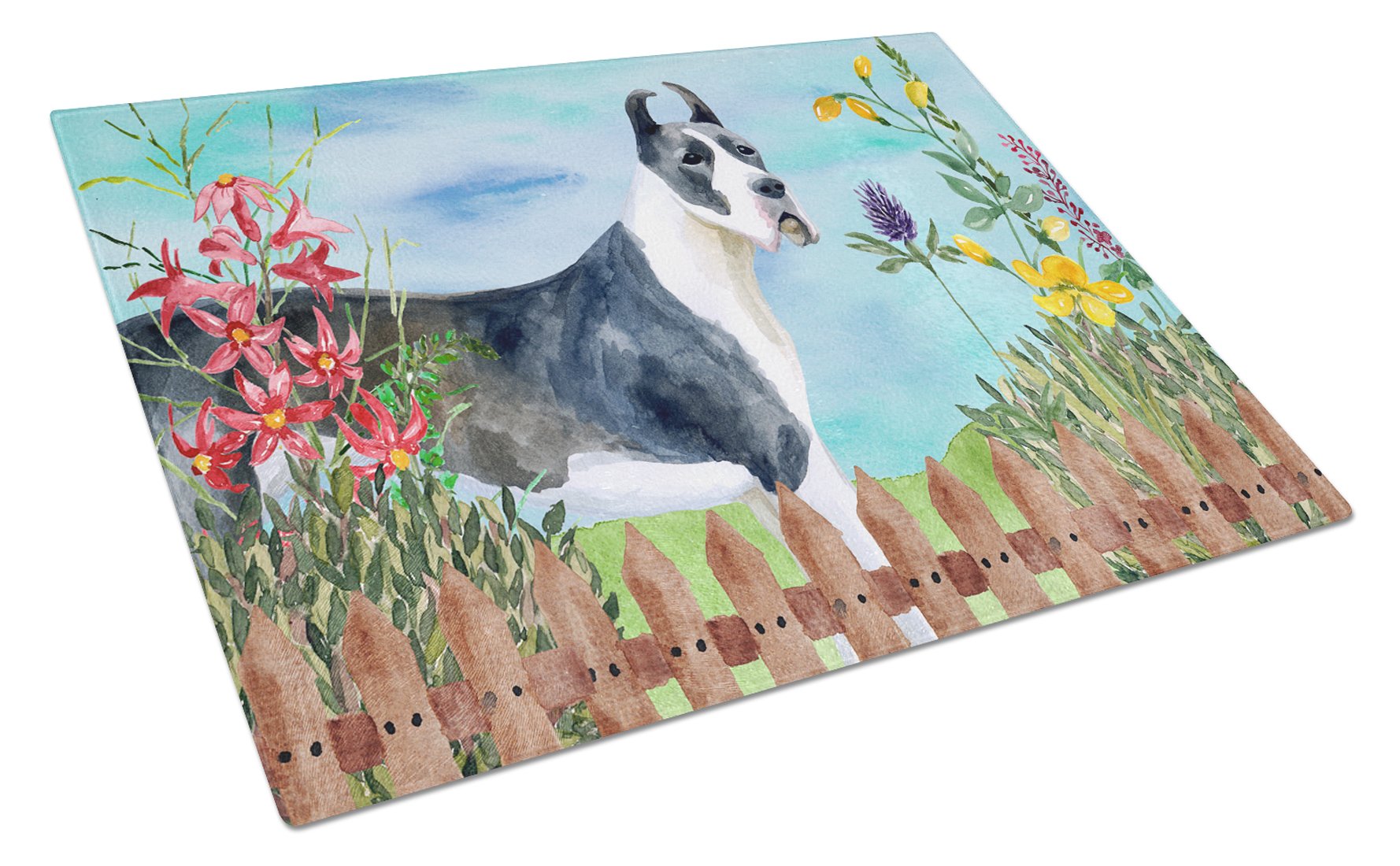 Harlequin Great Dane Spring Cutting Board Tempered Glass Kitchen Cutting Surface, Heat Resistant Chopping, Non-Slip Feet, Food Prep & Serving