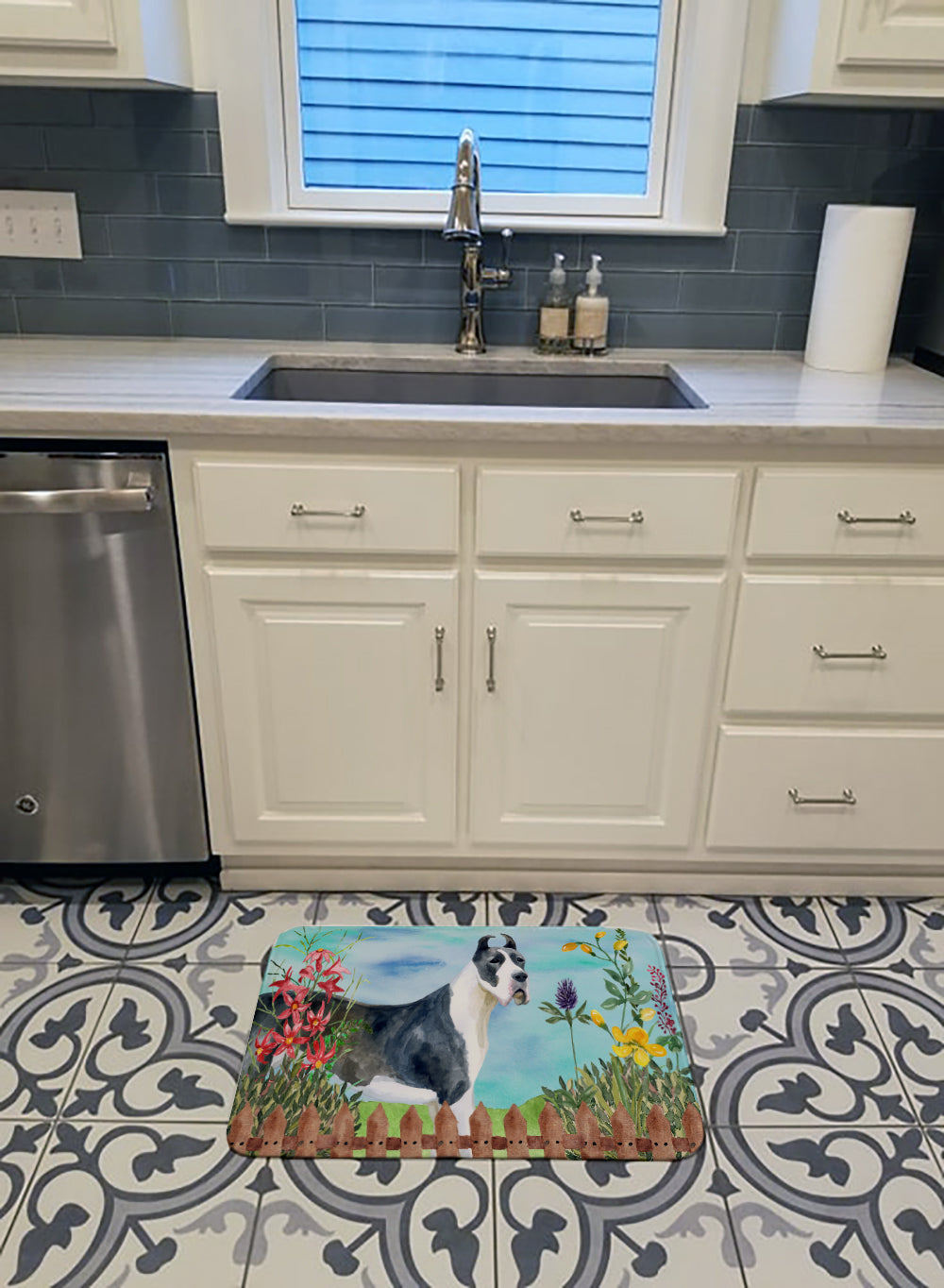 Harlequin Great Dane Spring Memory Foam Kitchen Mat Machine Washable Anti-Fatigue Cushion Comfort Bath or Kitchen Rug