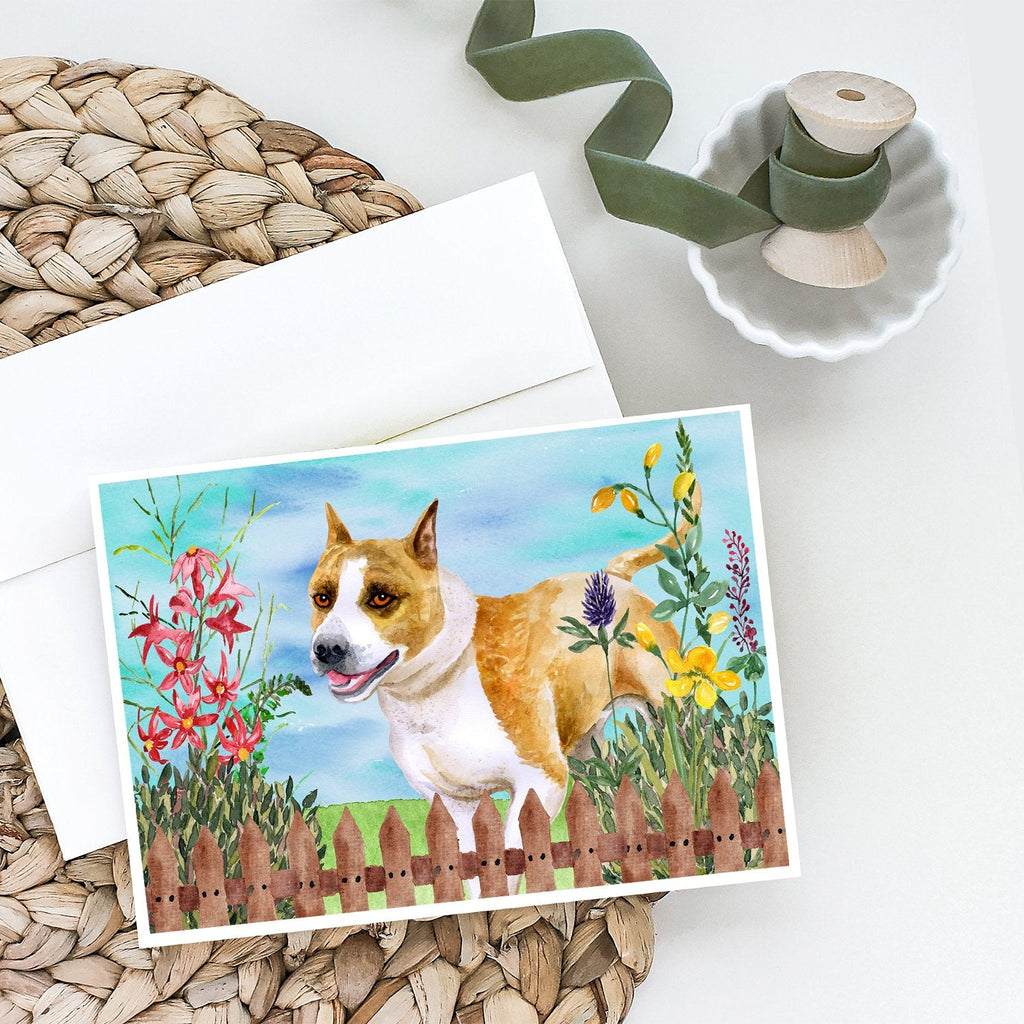 American Staffordshire Spring Greeting Cards Pack of 8 Blank Cards with Envelopes Whimsical A7 Size 5x7