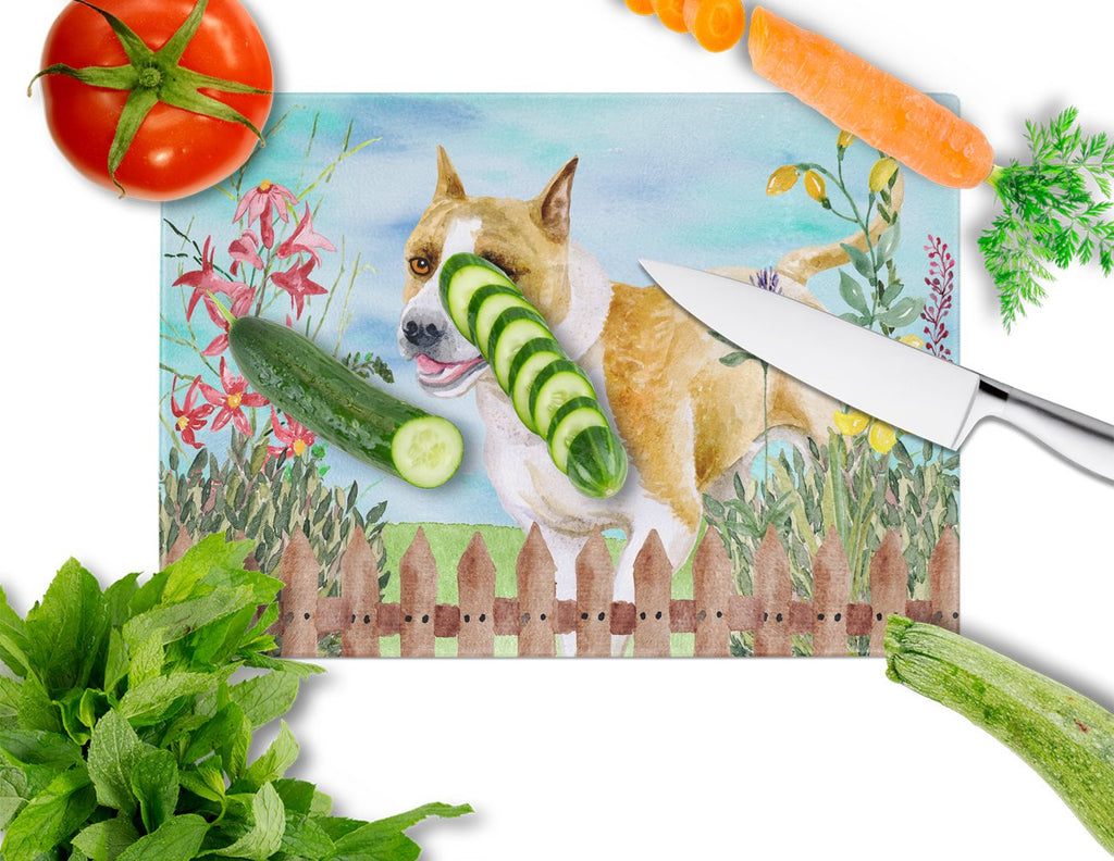 American Staffordshire Spring Cutting Board Tempered Glass Kitchen Cutting Surface, Heat Resistant Chopping, Non-Slip Feet, Food Prep & Serving