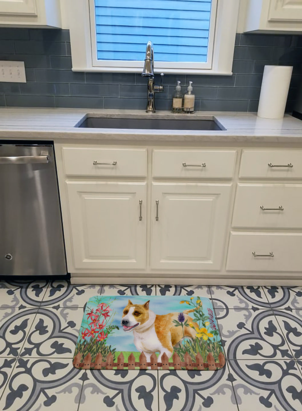 American Staffordshire Spring Memory Foam Kitchen Mat Machine Washable Anti-Fatigue Cushion Comfort Bath or Kitchen Rug