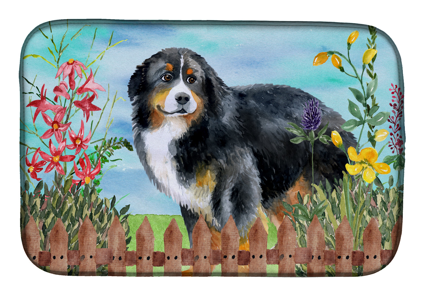 Bernese Mountain Dog Spring Dish Drying Mat Absorbent Dish Drying Mat Pad for Kitchen Counter Dish Drainer Mat for Countertop, 14 x 21", Multicolor