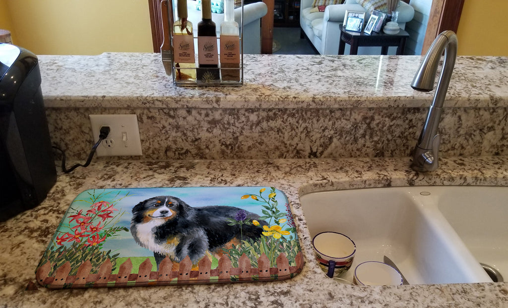 Bernese Mountain Dog Spring Dish Drying Mat Absorbent Dish Drying Mat Pad for Kitchen Counter Dish Drainer Mat for Countertop, 14 x 21", Multicolor