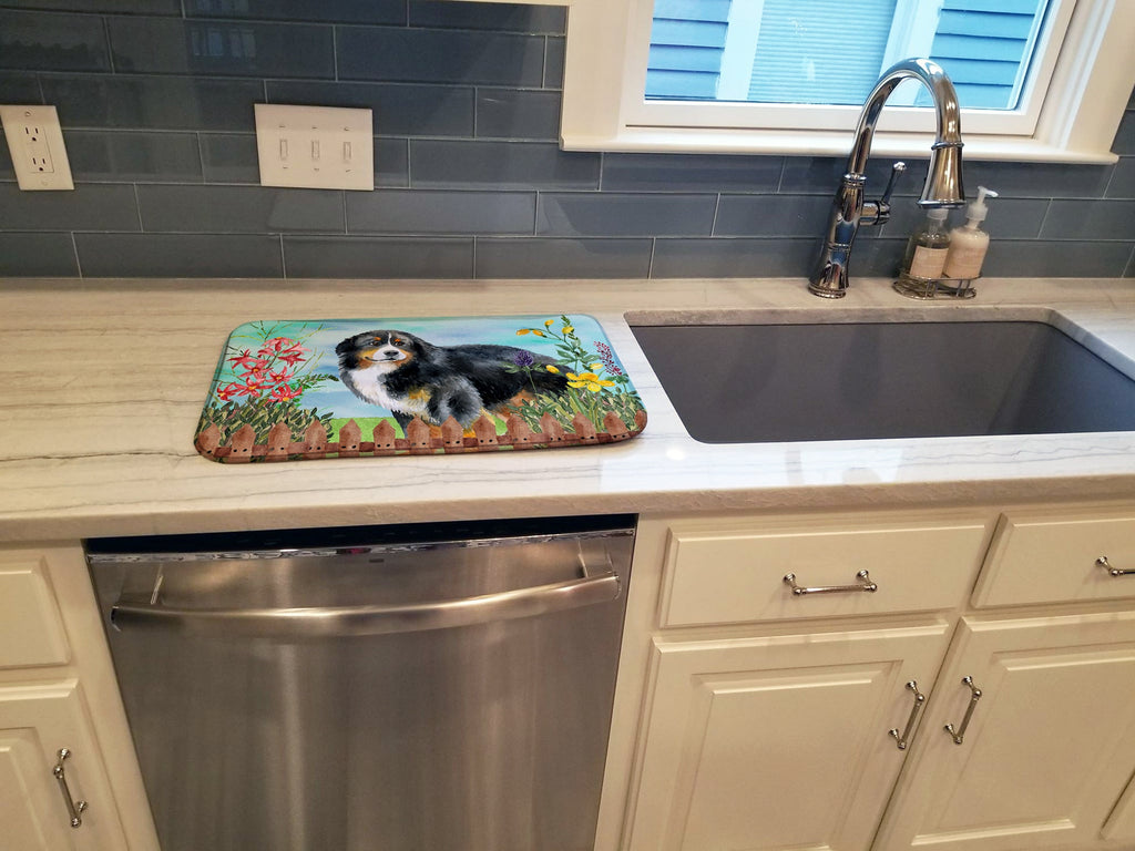 Bernese Mountain Dog Spring Dish Drying Mat Absorbent Dish Drying Mat Pad for Kitchen Counter Dish Drainer Mat for Countertop, 14 x 21", Multicolor
