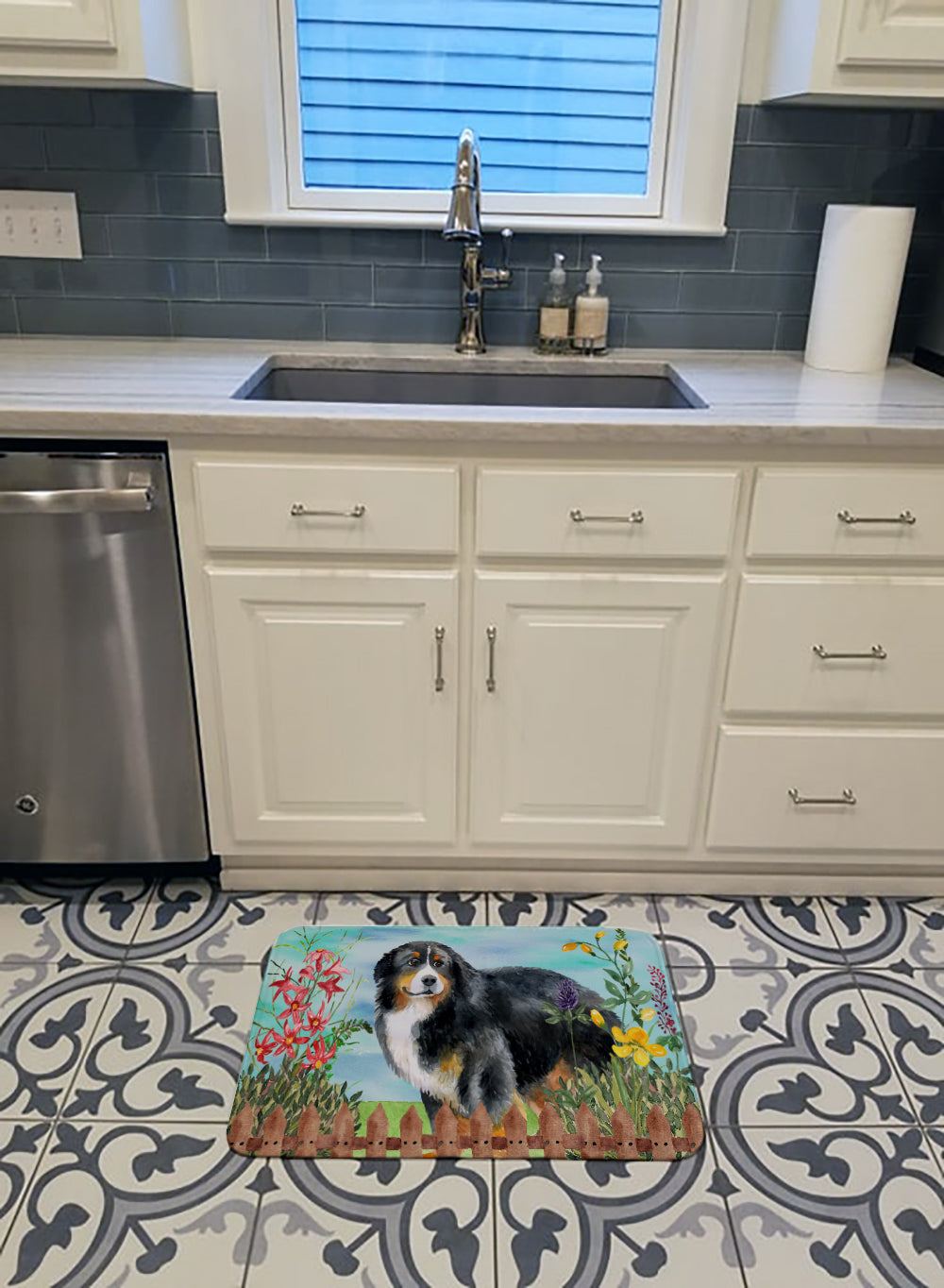 Bernese Mountain Dog Spring Memory Foam Kitchen Mat Machine Washable Anti-Fatigue Cushion Comfort Bath or Kitchen Rug