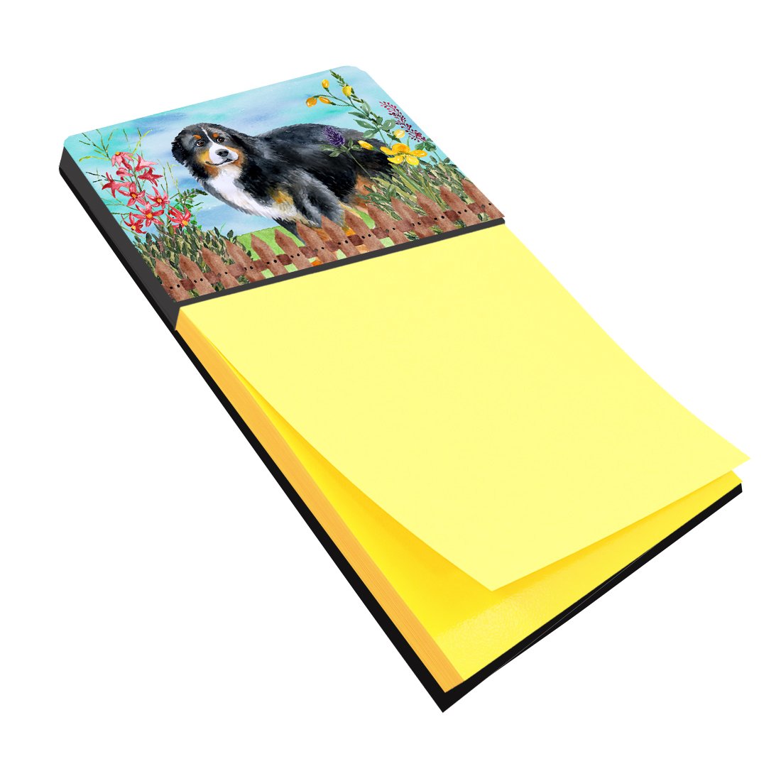 Bernese Mountain Dog Spring Watercolor Sticky Note Holder Refillable Dispenser Desk Accessory 3x3 Pad Gift