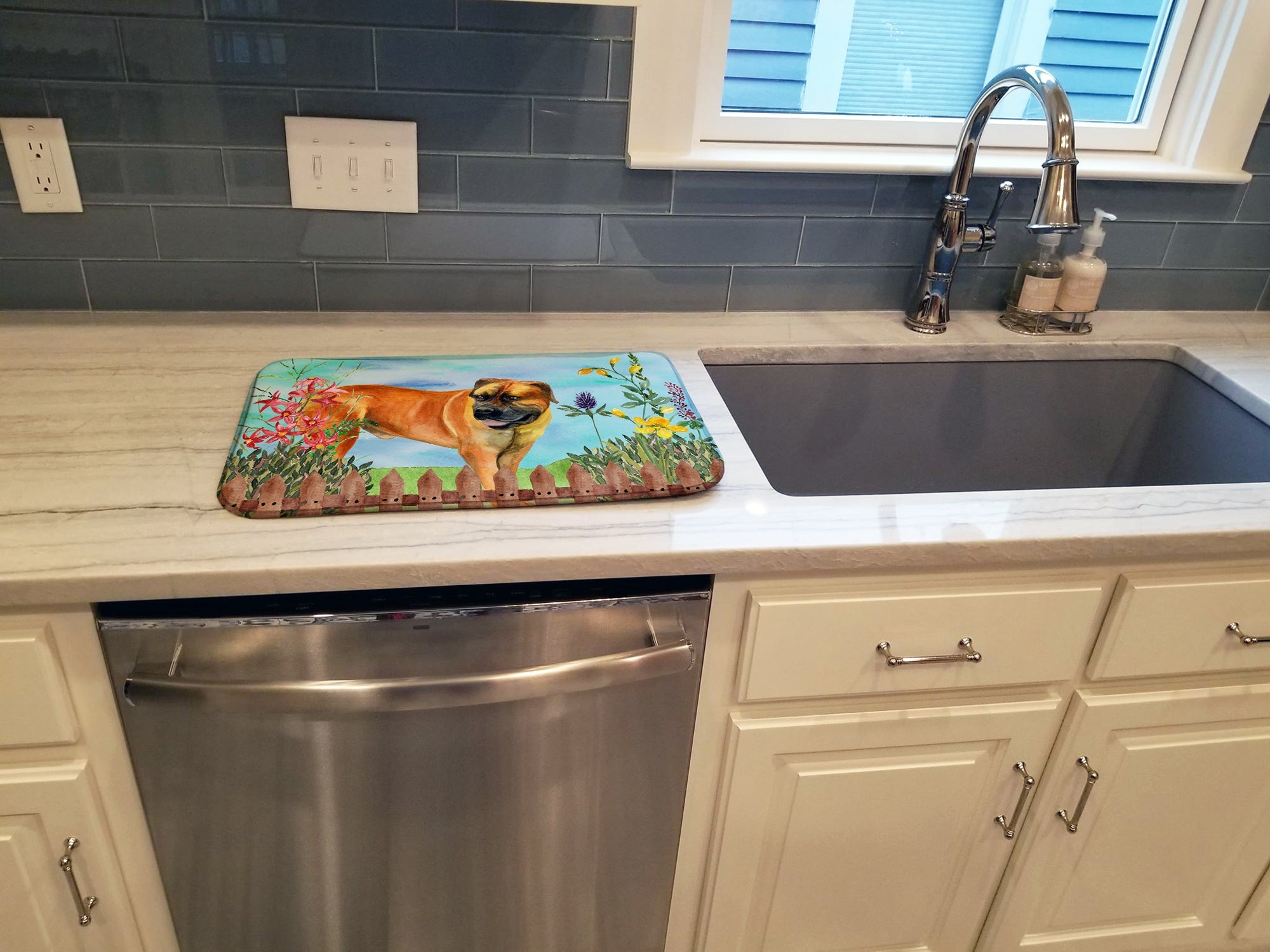Boerboel Mastiff Spring Dish Drying Mat Absorbent Dish Drying Mat Pad for Kitchen Counter Dish Drainer Mat for Countertop, 14 x 21", Multicolor