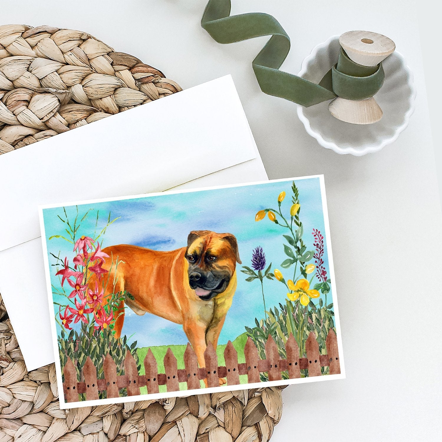 Boerboel Mastiff Spring Greeting Cards Pack of 8 Blank Cards with Envelopes Whimsical A7 Size 5x7