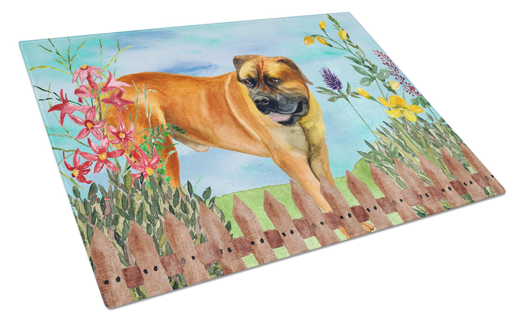 Boerboel Mastiff Spring Cutting Board Tempered Glass Kitchen Cutting Surface, Heat Resistant Chopping, Non-Slip Feet, Food Prep & Serving