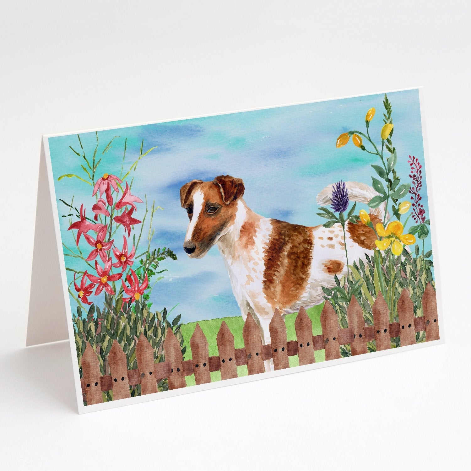 Smooth Fox Terrier Spring Greeting Cards Pack of 8 Blank Cards with Envelopes Whimsical A7 Size 5x7
