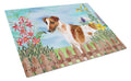 Smooth Fox Terrier Spring Cutting Board Tempered Glass Kitchen Cutting Surface, Heat Resistant Chopping, Non-Slip Feet, Food Prep & Serving