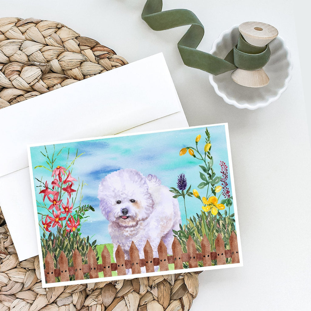 Bichon Frise Spring Greeting Cards Pack of 8 Blank Cards with Envelopes Whimsical A7 Size 5x7