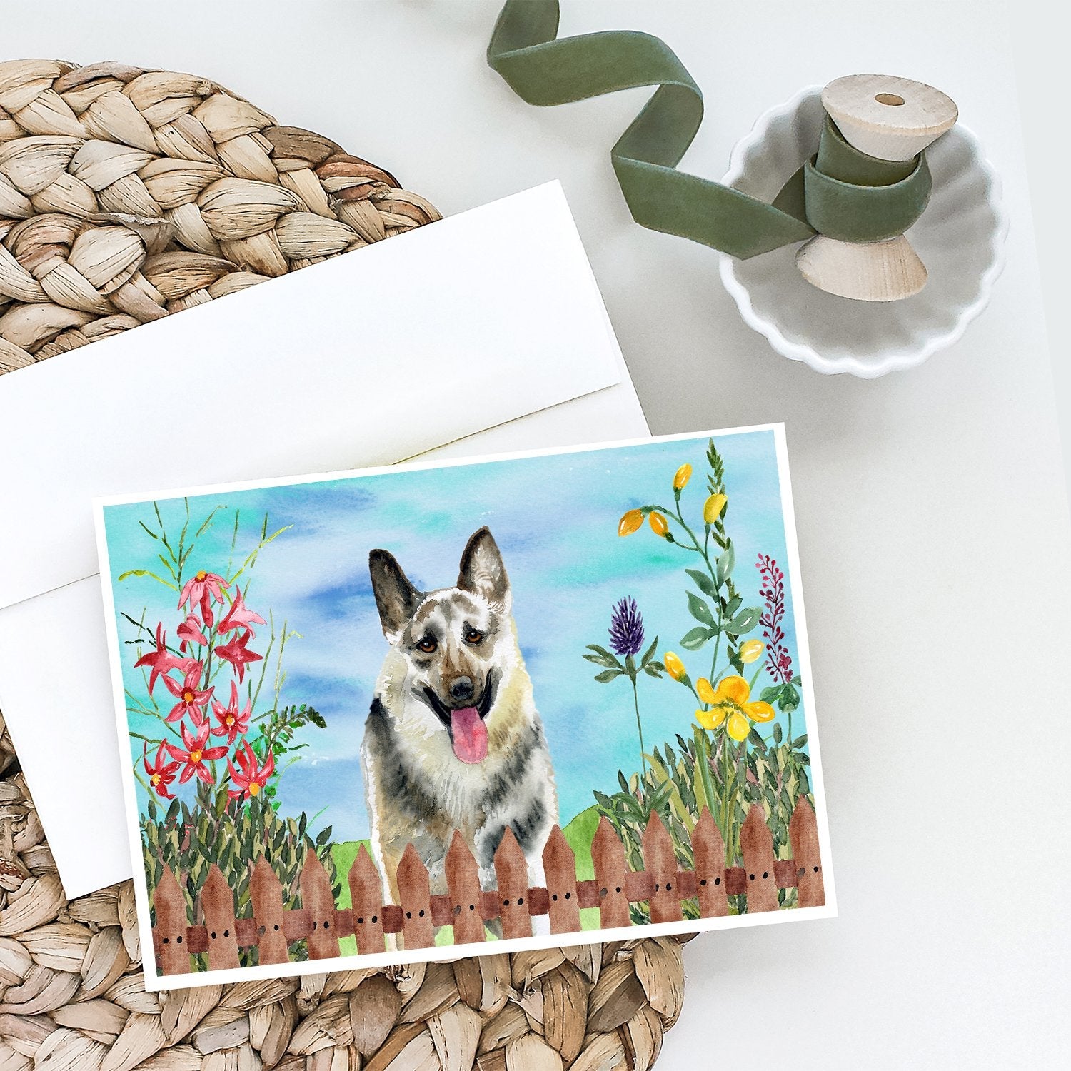 East-European Shepherd Spring Greeting Cards Pack of 8 Blank Cards with Envelopes Whimsical A7 Size 5x7