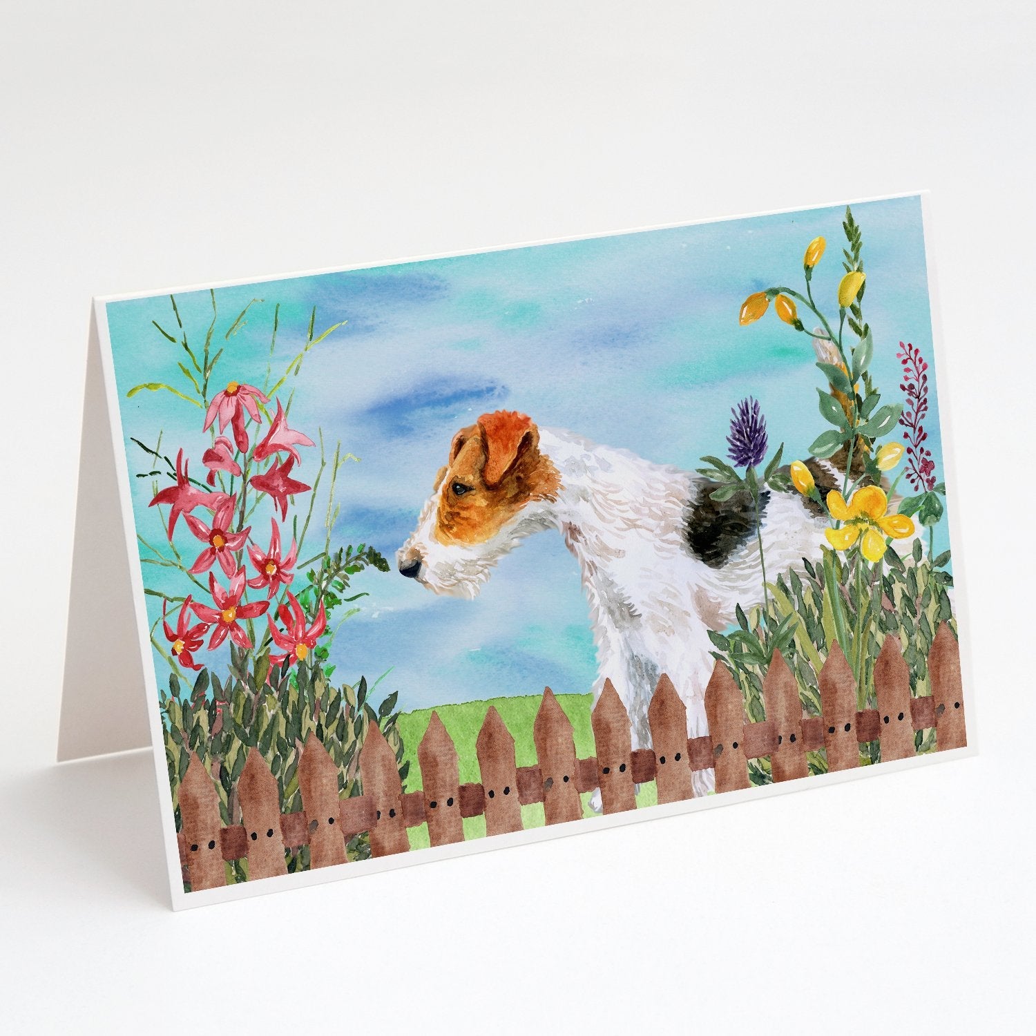 Fox Terrier Spring Greeting Cards Pack of 8 Blank Cards with Envelopes Whimsical A7 Size 5x7