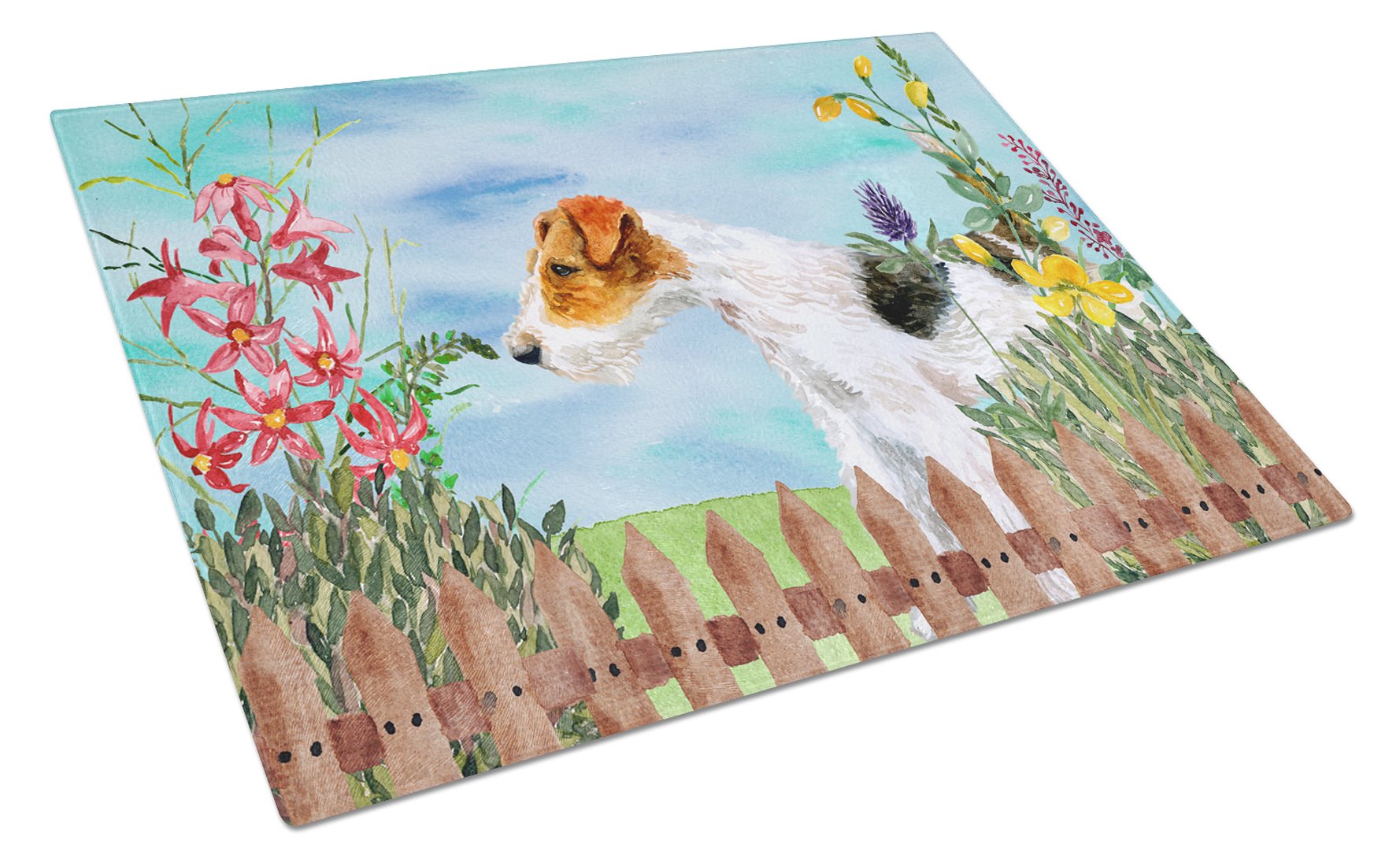 Fox Terrier Spring Cutting Board Tempered Glass Kitchen Cutting Surface, Heat Resistant Chopping, Non-Slip Feet, Food Prep & Serving