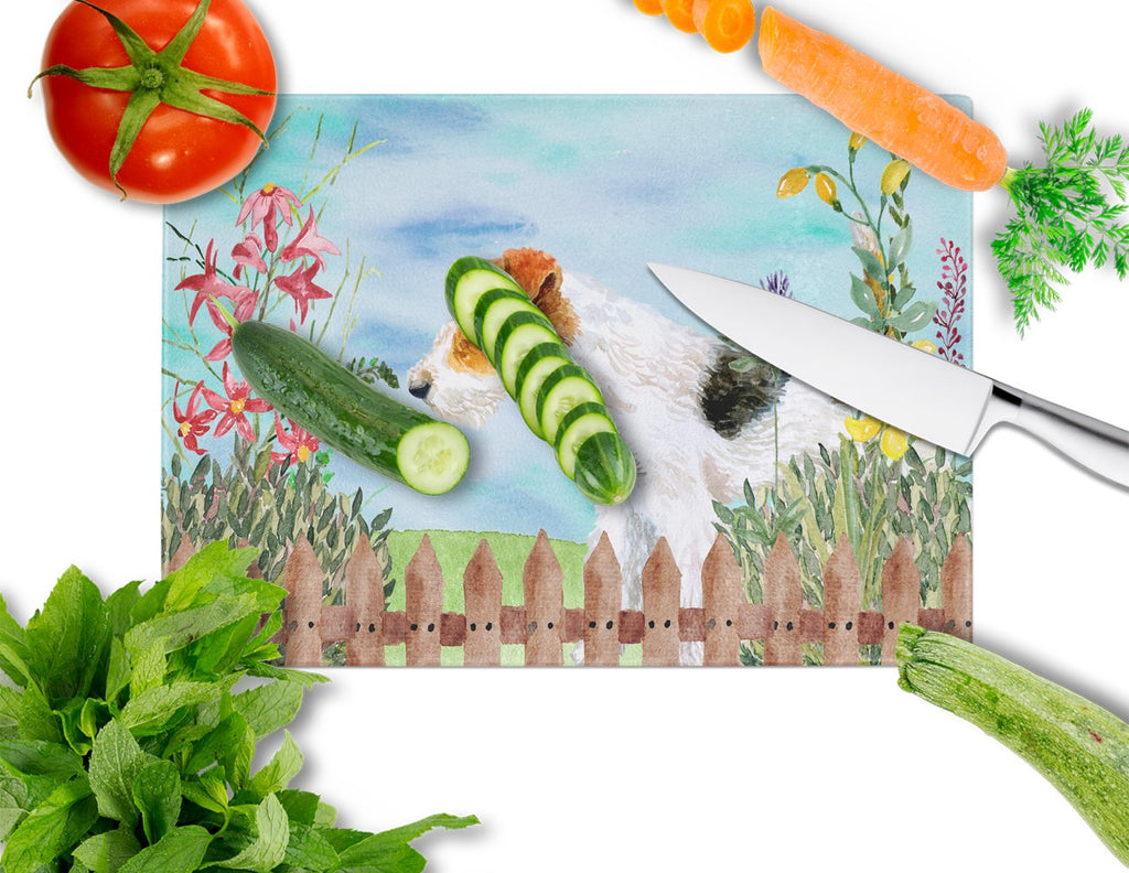 Fox Terrier Spring Cutting Board Tempered Glass Kitchen Cutting Surface, Heat Resistant Chopping, Non-Slip Feet, Food Prep & Serving