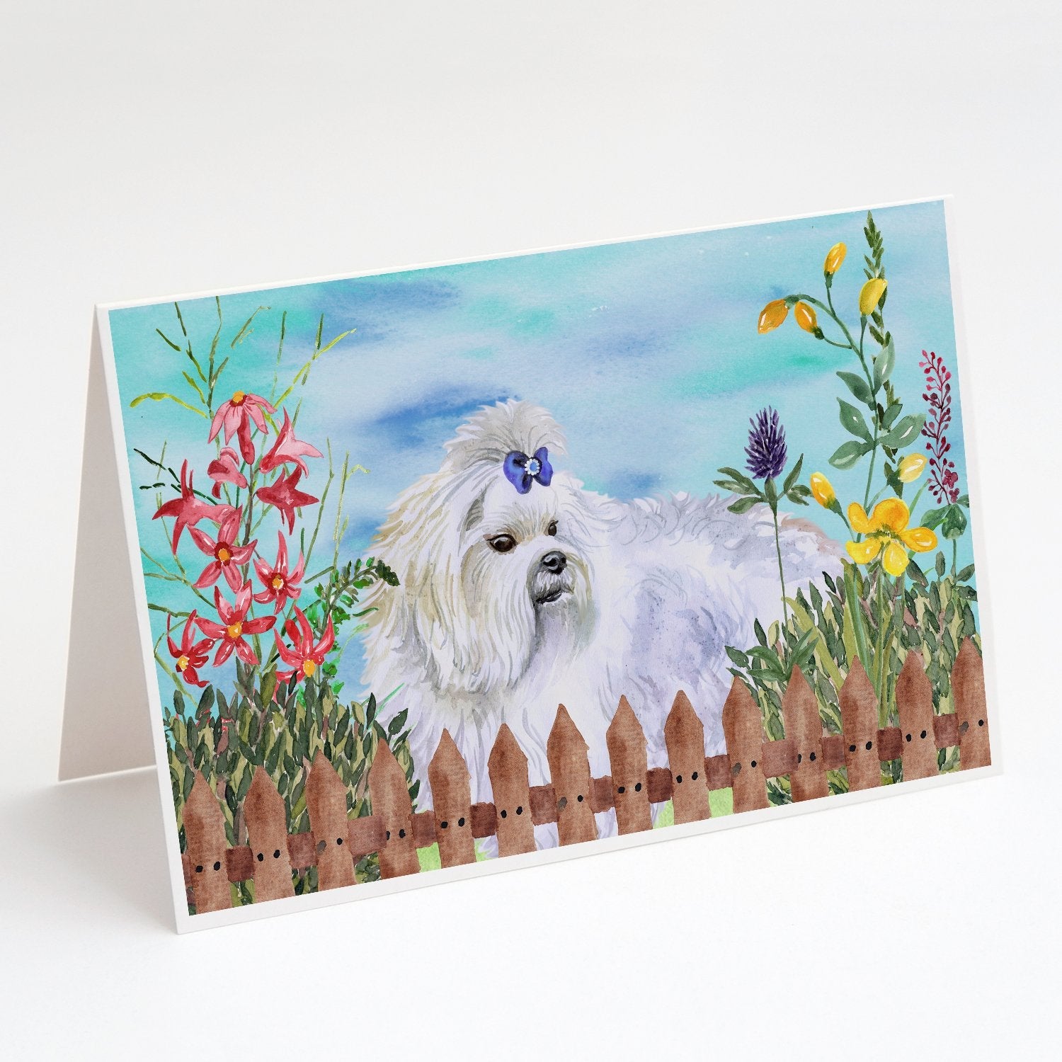Maltese Spring Greeting Cards Pack of 8 Blank Cards with Envelopes Whimsical A7 Size 5x7