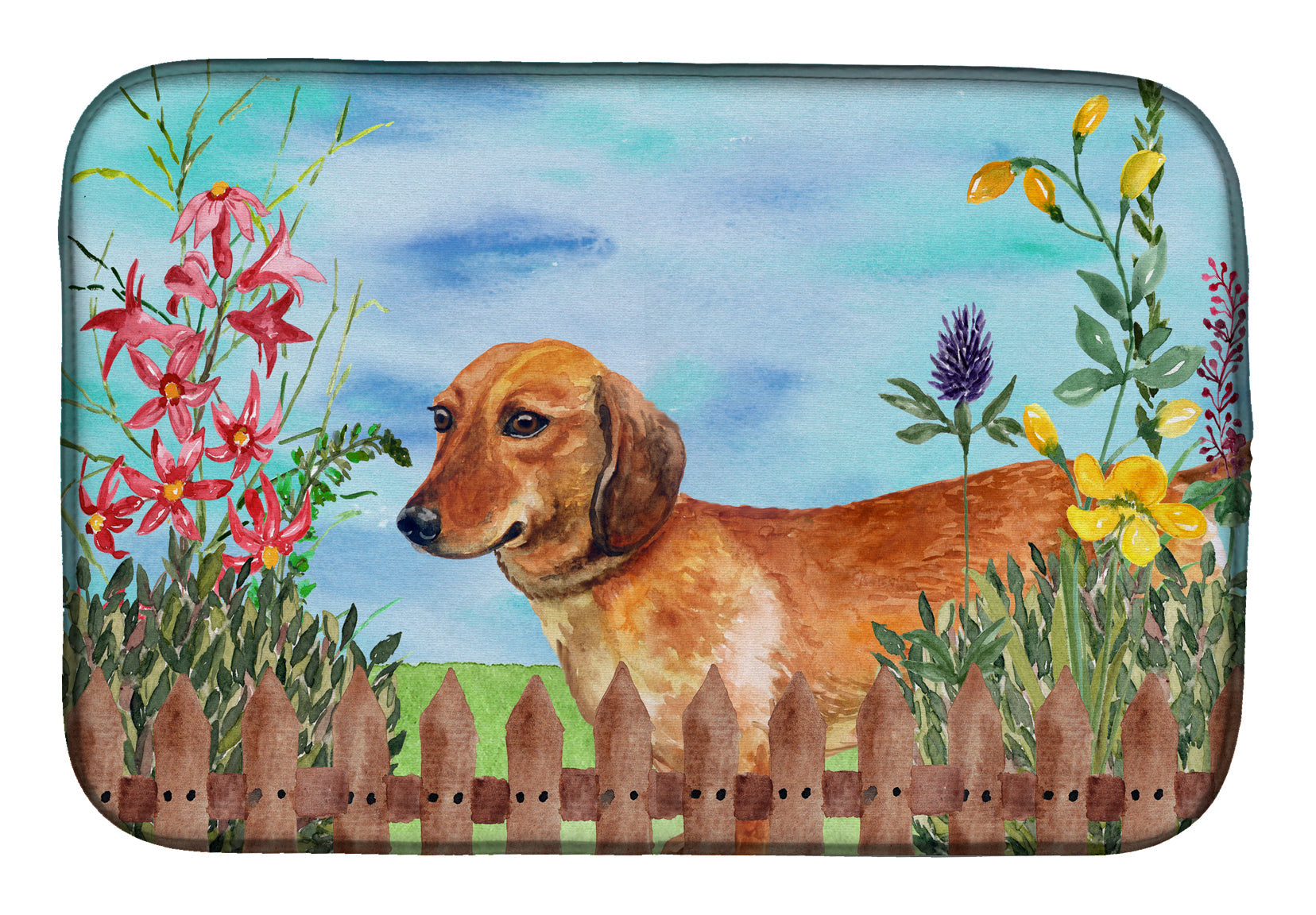 Dachshund Spring Dish Drying Mat Absorbent Dish Drying Mat Pad for Kitchen Counter Dish Drainer Mat for Countertop, 14 x 21", Multicolor