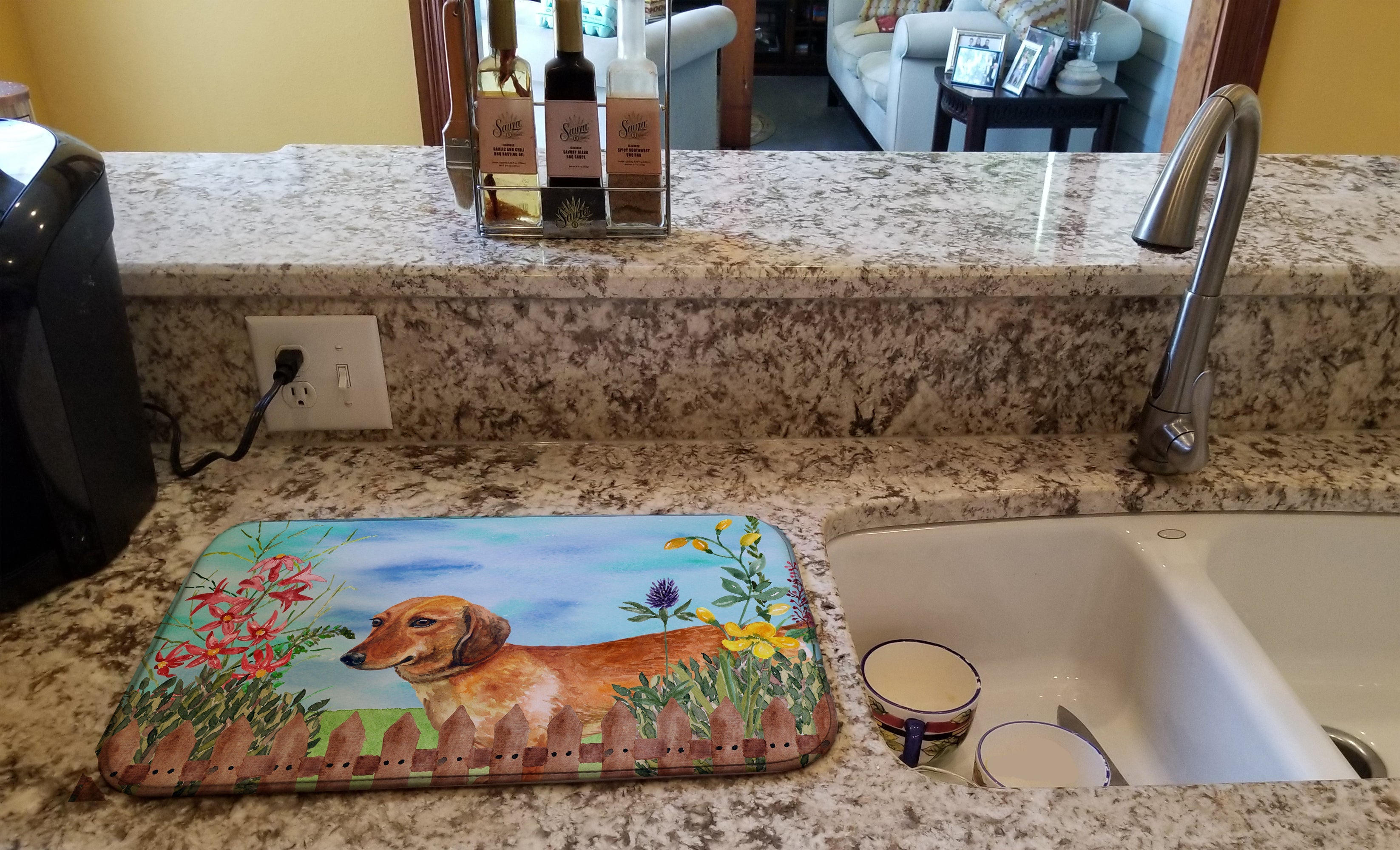 Dachshund Spring Dish Drying Mat Absorbent Dish Drying Mat Pad for Kitchen Counter Dish Drainer Mat for Countertop, 14 x 21", Multicolor