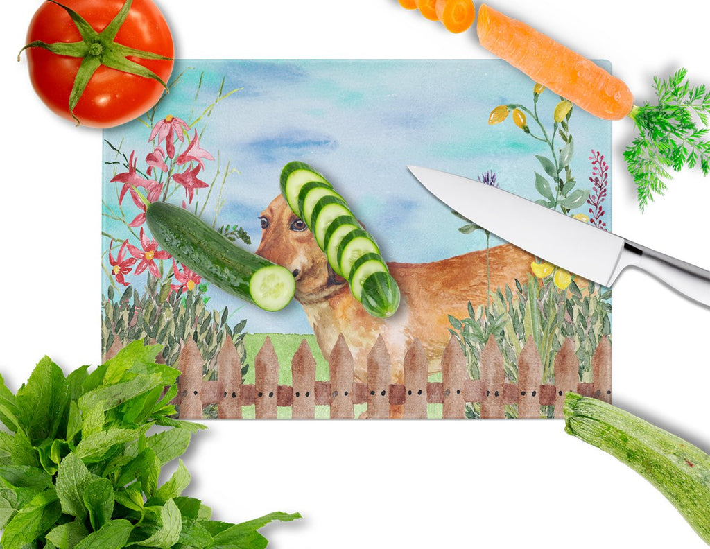 Dachshund Spring Cutting Board Tempered Glass Kitchen Cutting Surface, Heat Resistant Chopping, Non-Slip Feet, Food Prep & Serving
