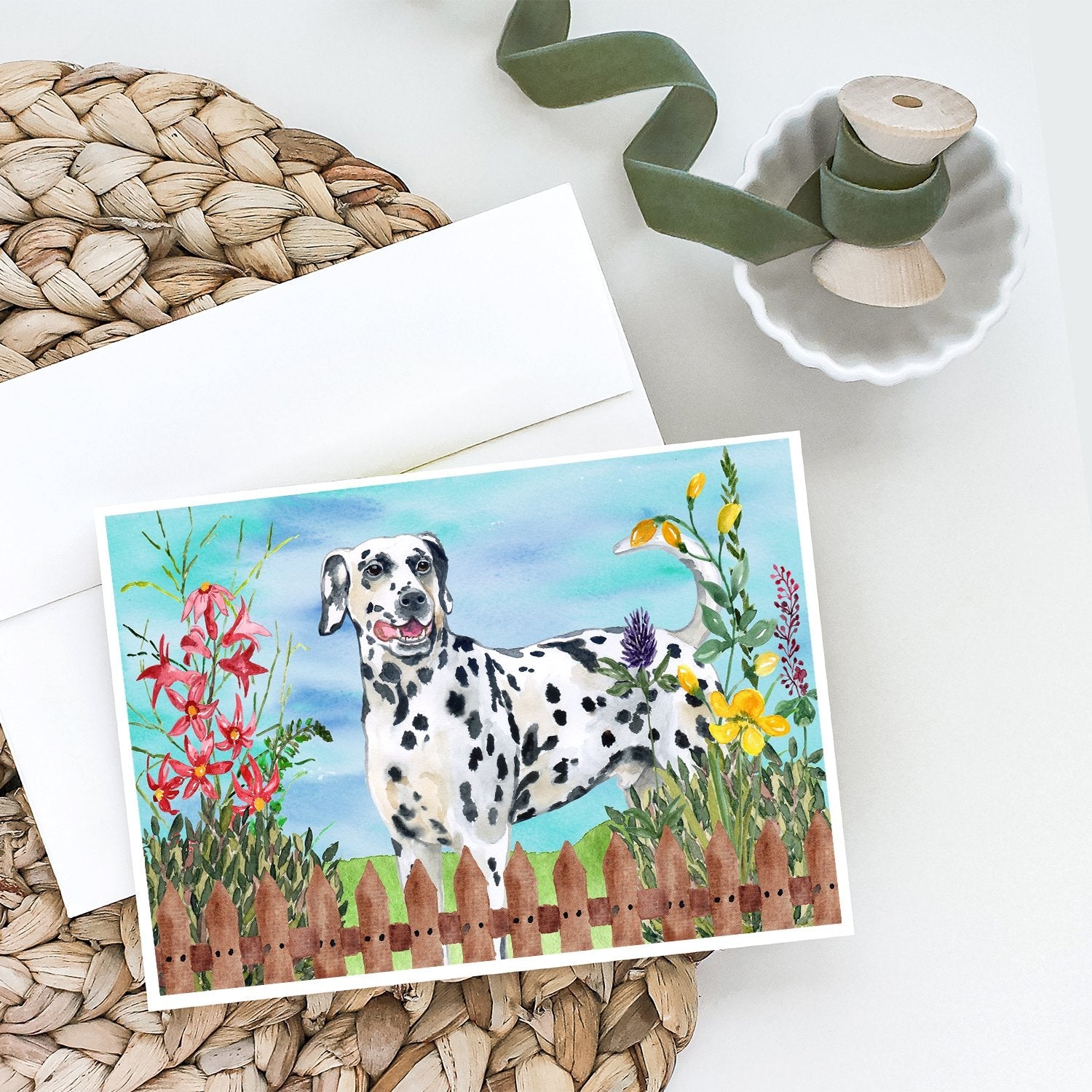 Dalmatian Spring Greeting Cards Pack of 8 Blank Cards with Envelopes Whimsical A7 Size 5x7