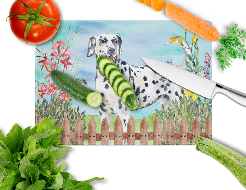 Dalmatian Spring Cutting Board Tempered Glass Kitchen Cutting Surface, Heat Resistant Chopping, Non-Slip Feet, Food Prep & Serving